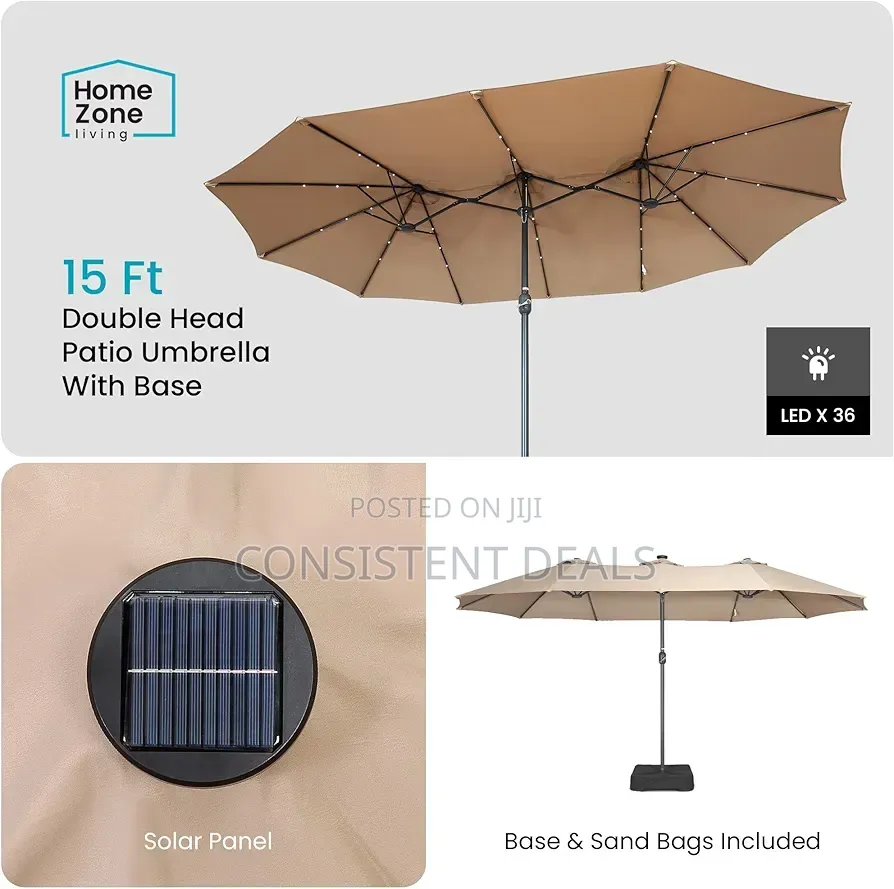 15x9 Ft Double Head Patio Umbrella With Base