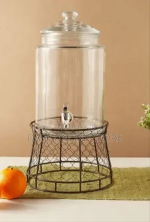 Elegant Glass Beverage Dispenser With Rustic Metal Stand