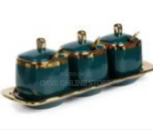 Set of Three Ceramic Condiment Jars. For Storing Sugar, Salt, Spices