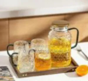 Textured Glass Beverage Set With Serving Tray - Transparent