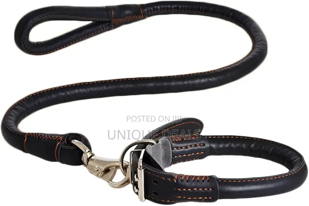 Pu Leather Dog Lead With Dog Collar Set