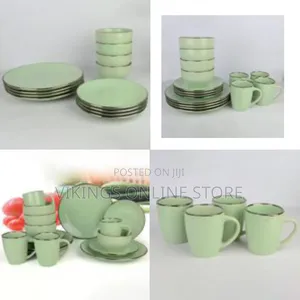 16-Piece Ceramic Stoneware Metallic Rim Dinner Plates Set Dessert