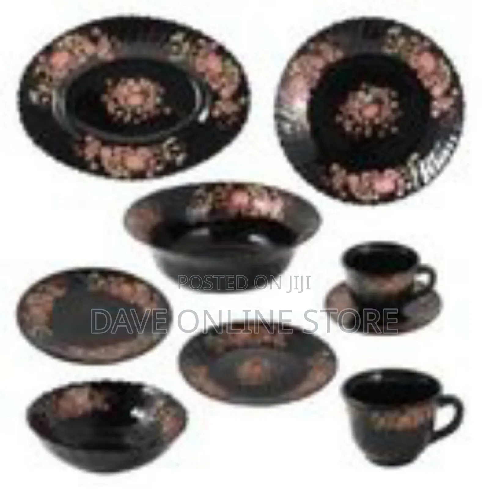 32-Piece Elegant Black Opalware Dinnerware Set