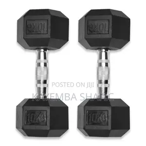 Pair of 10kg Rubber Coated Hex Dumbbells - Brand New