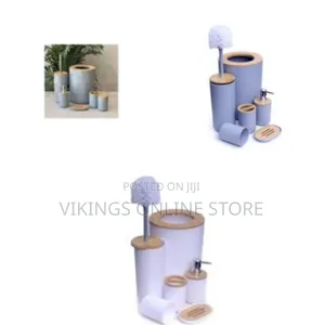 6-Piece Bamboo Ribbed Bathroom Accessory Set - Multicolor