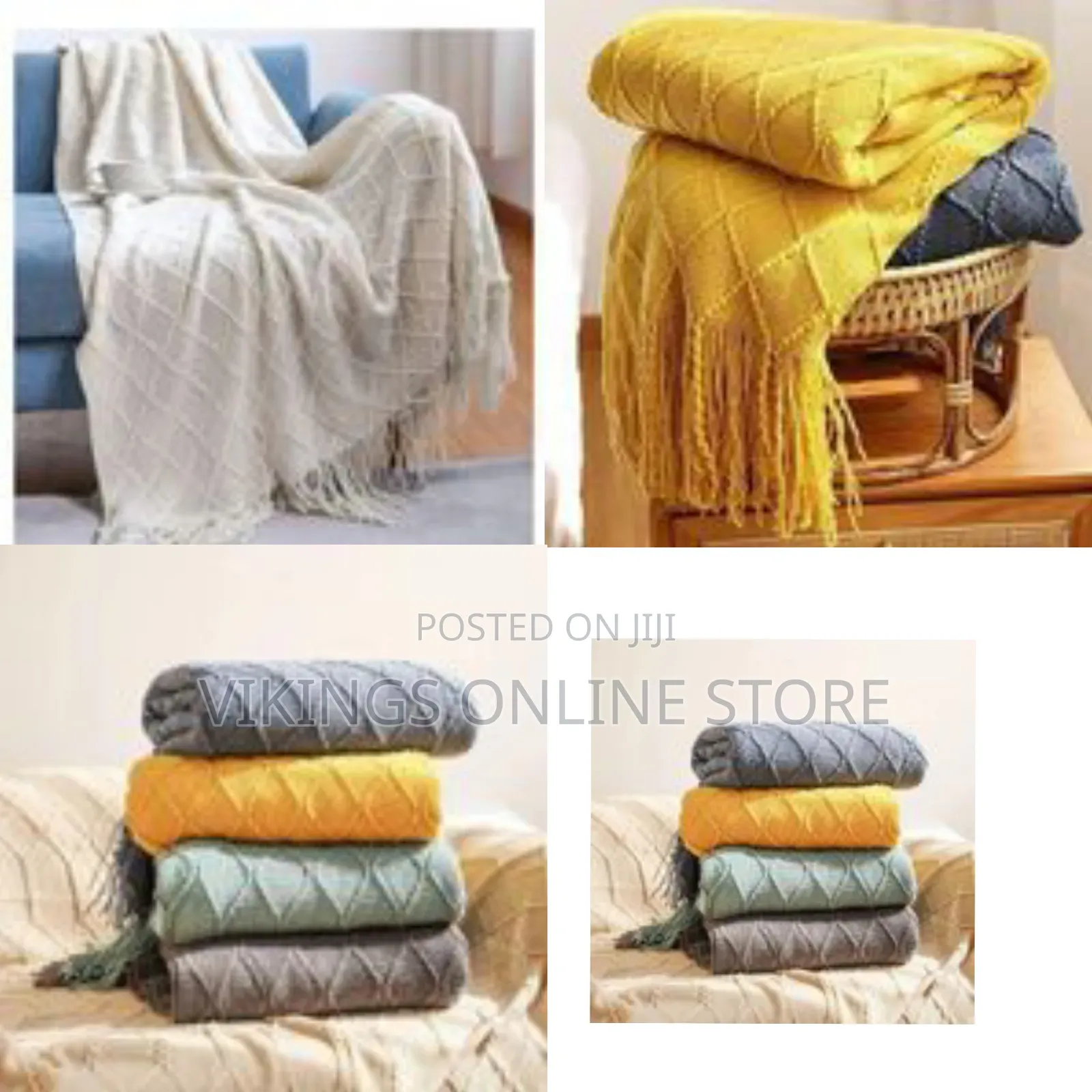 Chunky Knitted Diamond Pattern Throw Blanket - Multicolor
