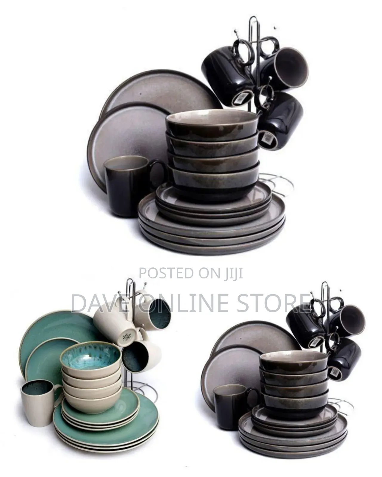 16-Piece Modern Stoneware Dinnerware Set With Mug Tree