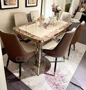 Shinny Brown Cream Dining Table