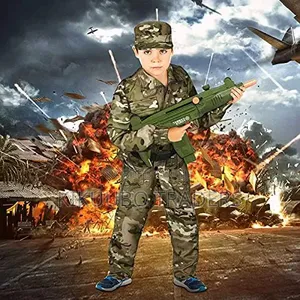 Boys and Kids Army Military Costume With Walkie Talkie Machine Gun