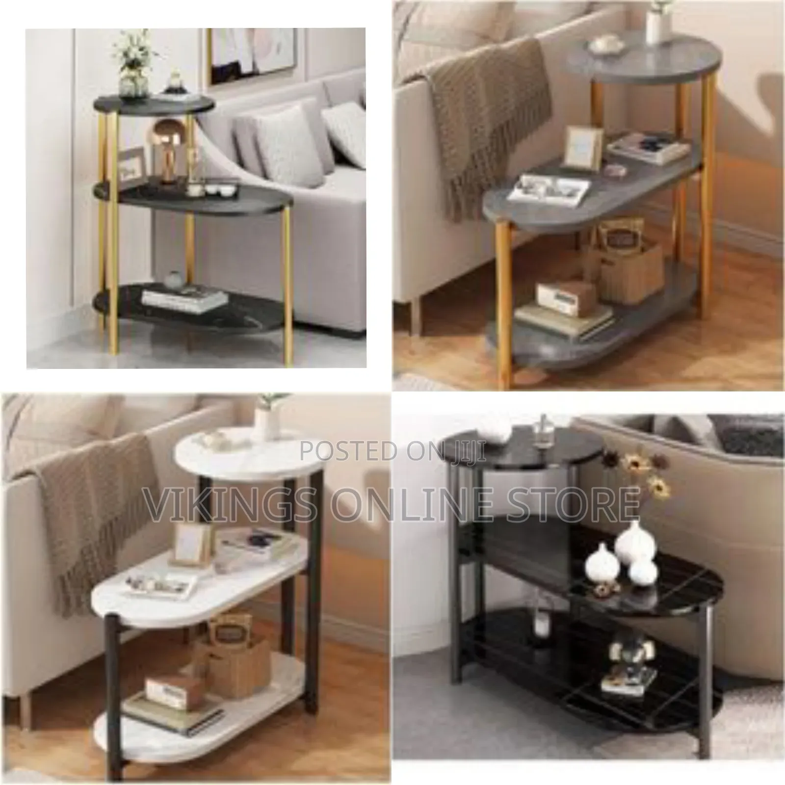 3-Tier Modern Oval Side Table / Display Shelf With Marble Fininsh