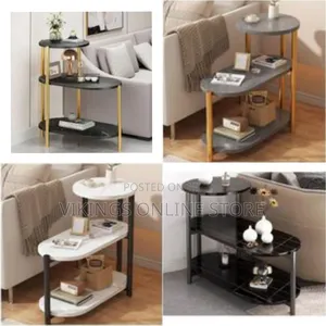 3-Tier Modern Oval Side Table / Display Shelf With Marble Fininsh