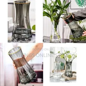 Elegant Smoky Gray Glass Vase With Gold Rim