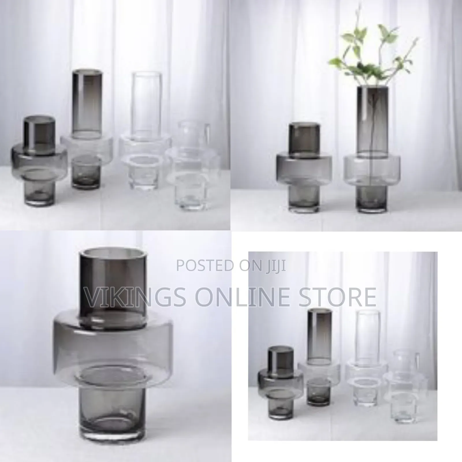 Modern Sculptural Grey Glass Vase - Transparent
