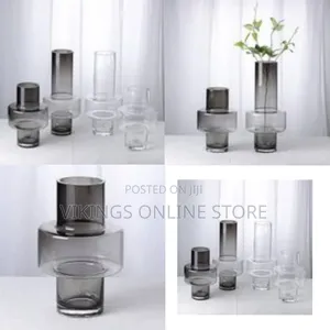 Modern Sculptural Grey Glass Vase - Transparent