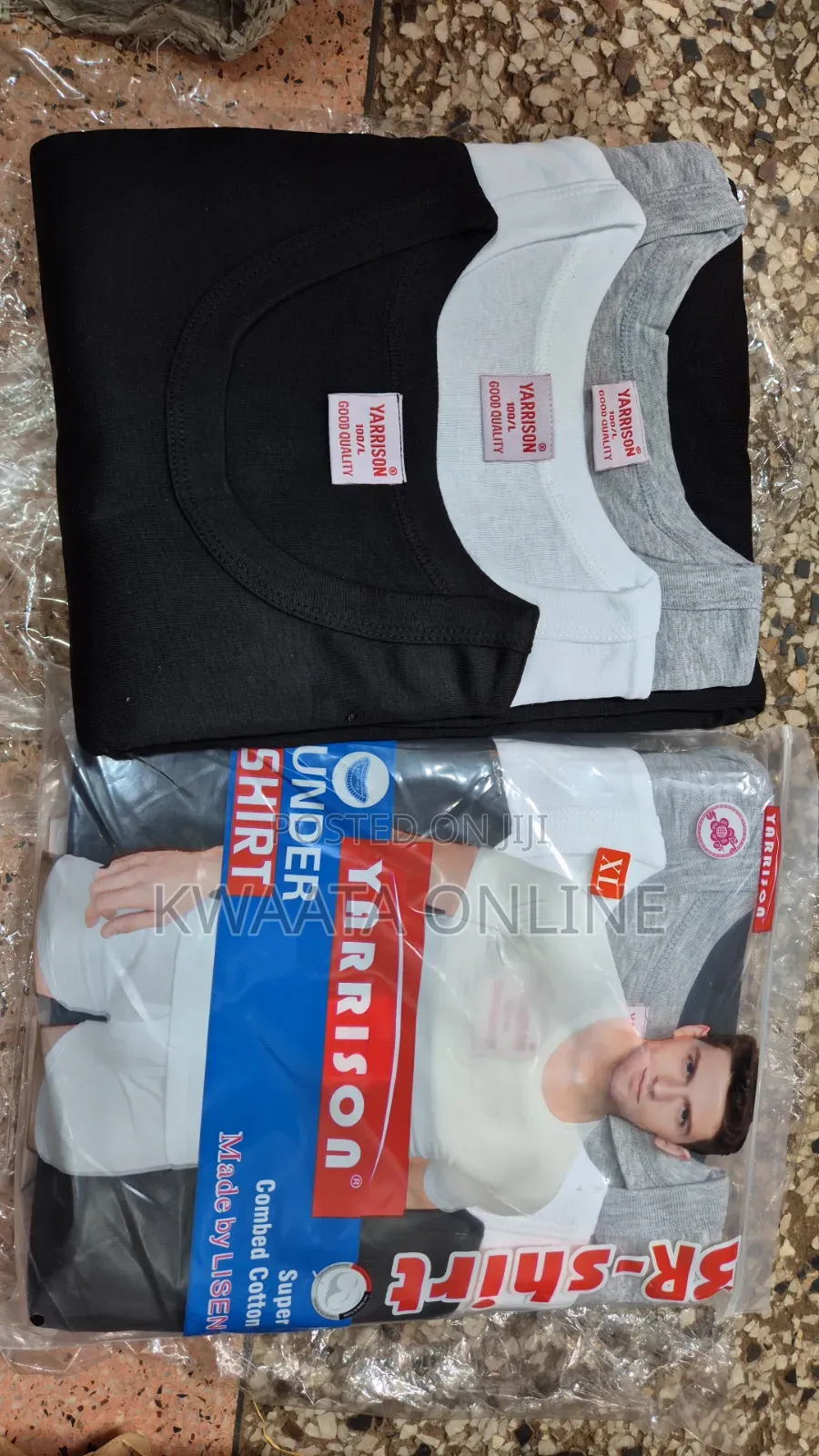 Yarrison Undershirts Round Neck Crew White, Black, Grey 3 Piece Pack