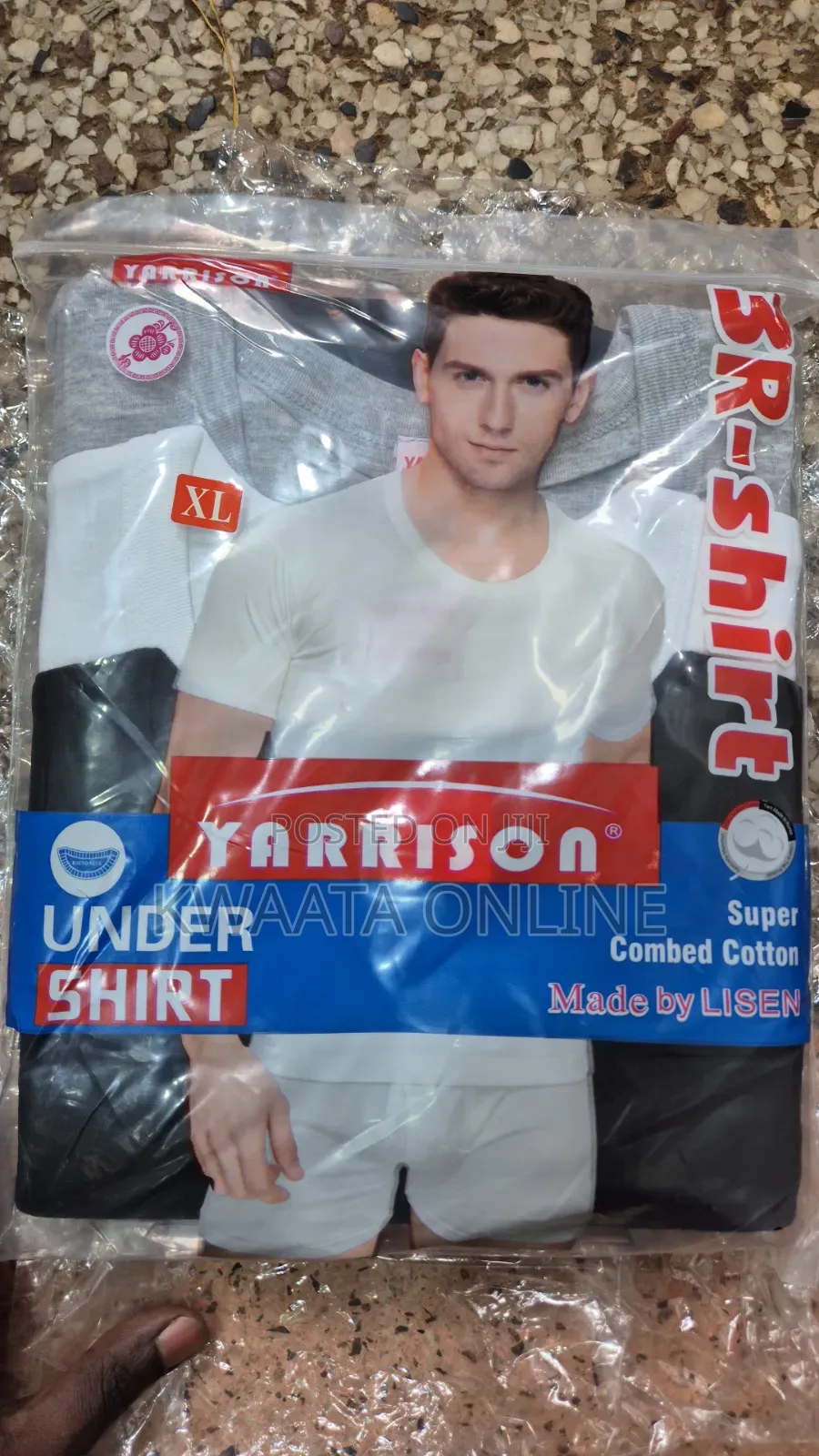 Yarrison Undershirts Round Neck Crew White, Black, Grey 3 Piece Pack