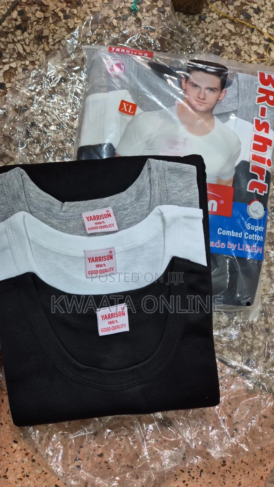 Yarrison Undershirts Round Neck Crew White, Black, Grey 3 Piece Pack