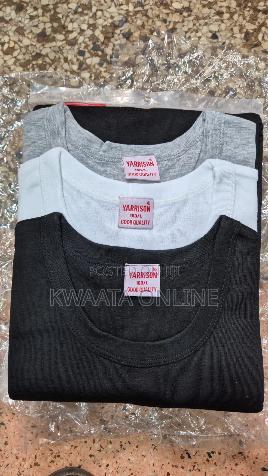 Yarrison Undershirts Round Neck Crew White, Black, Grey 3 Piece Pack