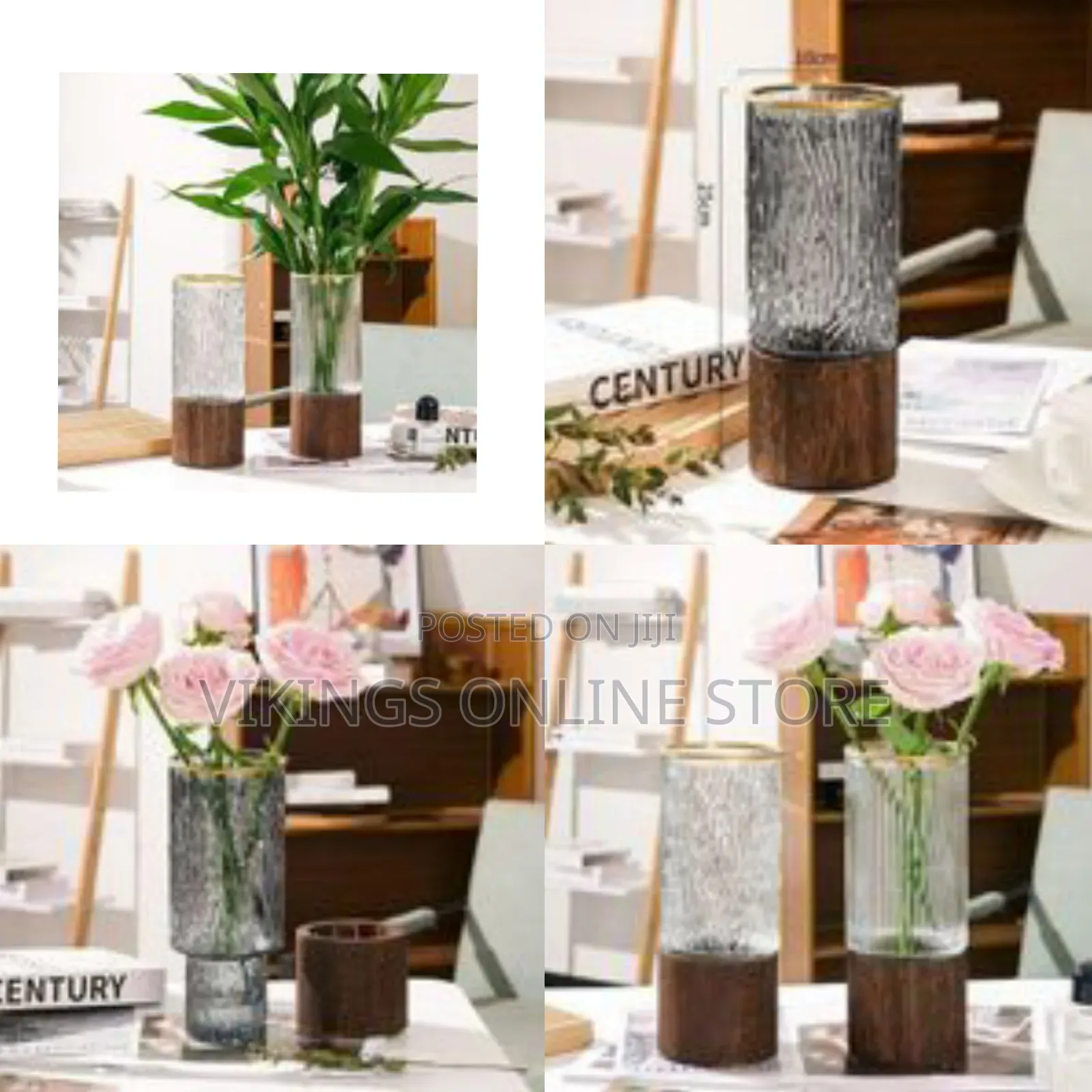 Contemporary Textured Glass Flower Vase With Metallic Trim -Multicolor