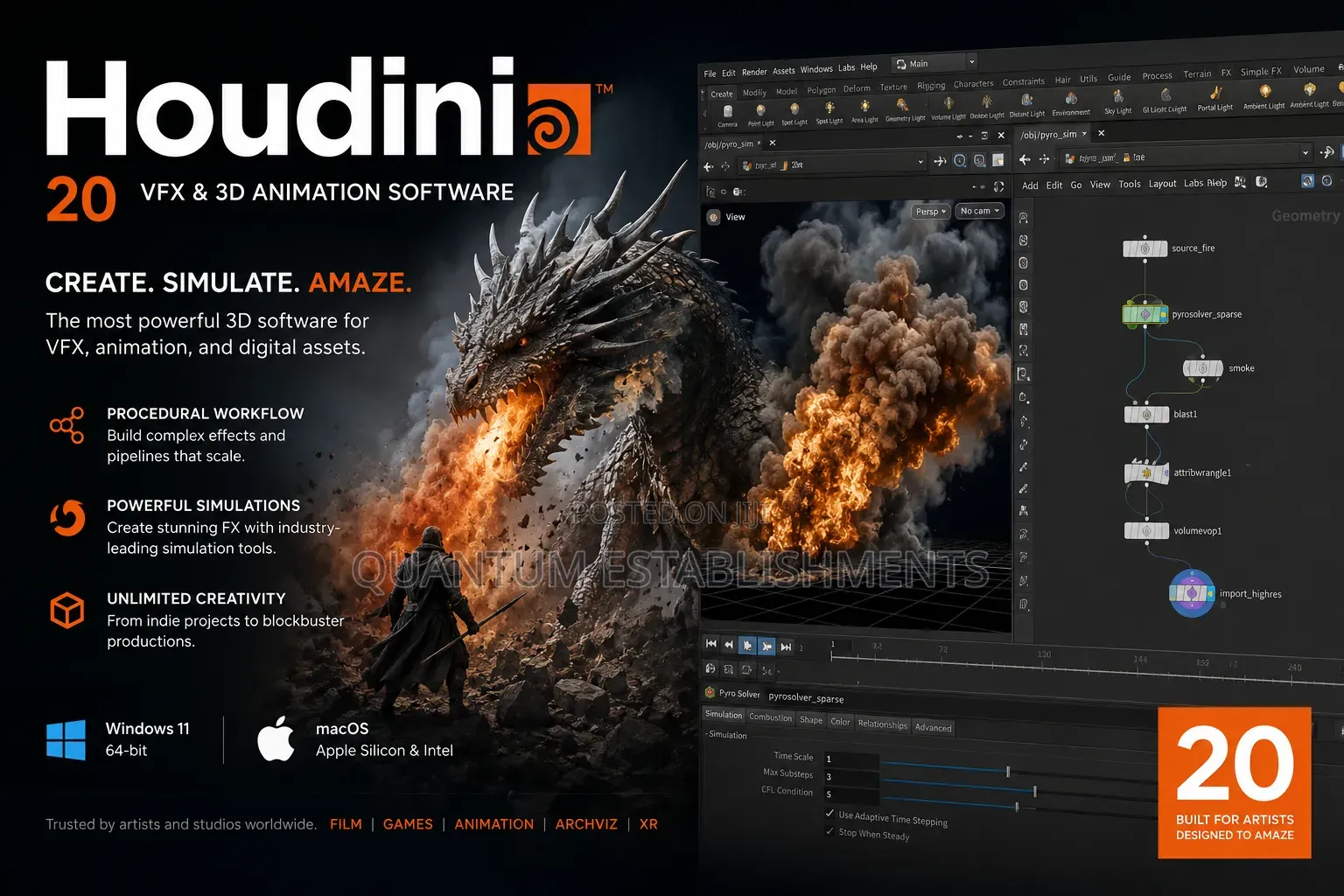 Sidefx Houdini 20 for [Win/Mac] | VFX and 3d Animation Software