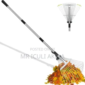 Telescopic Metal Garden Rake for Clearing Lawn and Yard Debris.