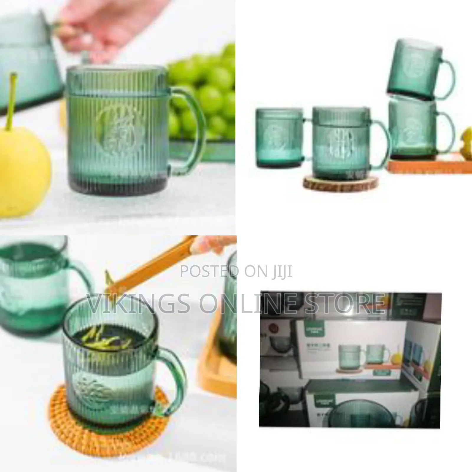 Elegant Ribbed Glass Mug Set (Two-Piece) - Multicolor