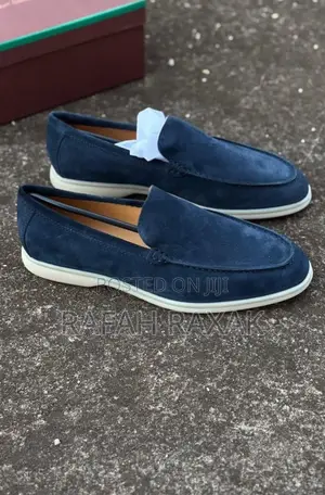 Navy Blue Suede Loro Piano Loafers