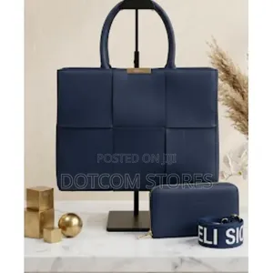 Chrisbella 2 in 1 Navy Blue Set: Woven Tote Bag and Wallet