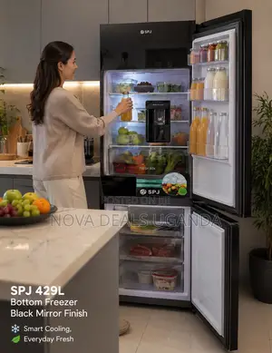SPJ 429l Double Door Fridge Bottom Freezer Black Mirror Finishing