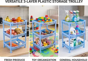 Plastic Storage Trolley Multi-Purpose Organizer Rack for Veggies, Cups