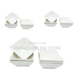 6 Piece Set of Ceramic Square Shaped Dinner Bowls - White