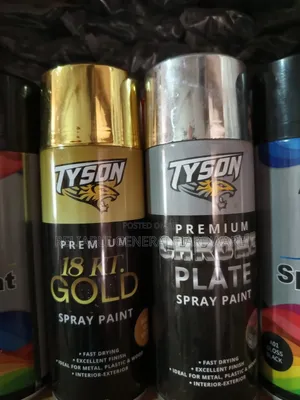 Spray Paint Gold Kt and Premium Chrome Tyson Fast Dry 315ml