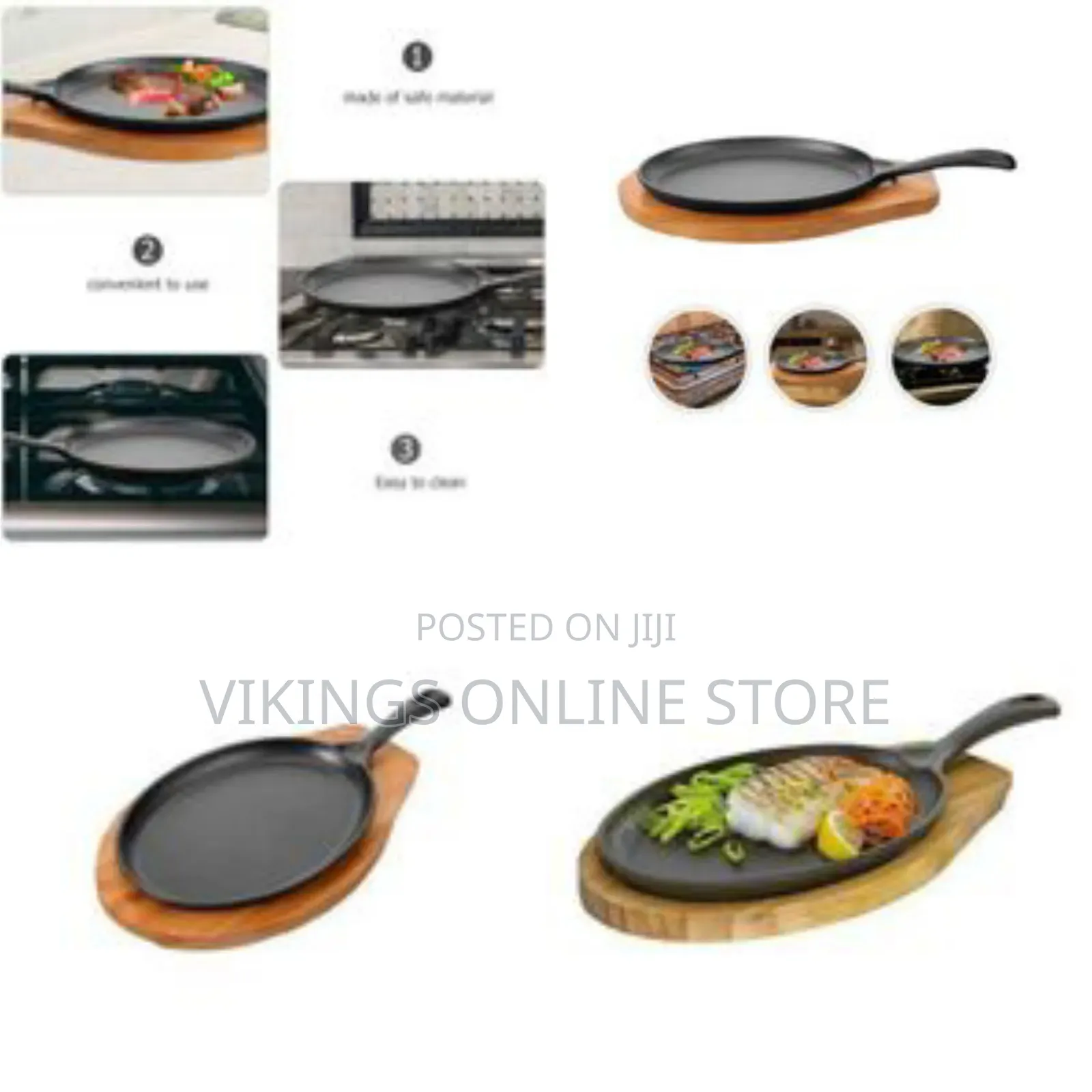 Cast Iron Sizzling Serving Platter With Wooden Underliner - Multicolor