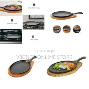 Cast Iron Sizzling Serving Platter With Wooden Underliner - Multicolor