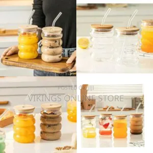 Stacked Bubble Glass Drinking Tumbler Set With Wooden Lid and Glass