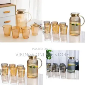 Elegant Ribbed Borosilicate Glass Pitcher Tumbler 7-Piece Set