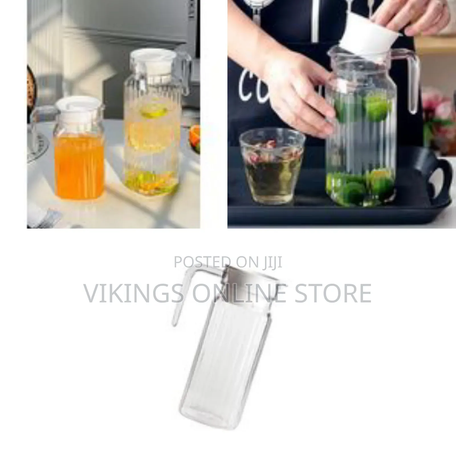 Ribbed Glass Beverage Pitcher / Water Carafe With Lid - Transparent