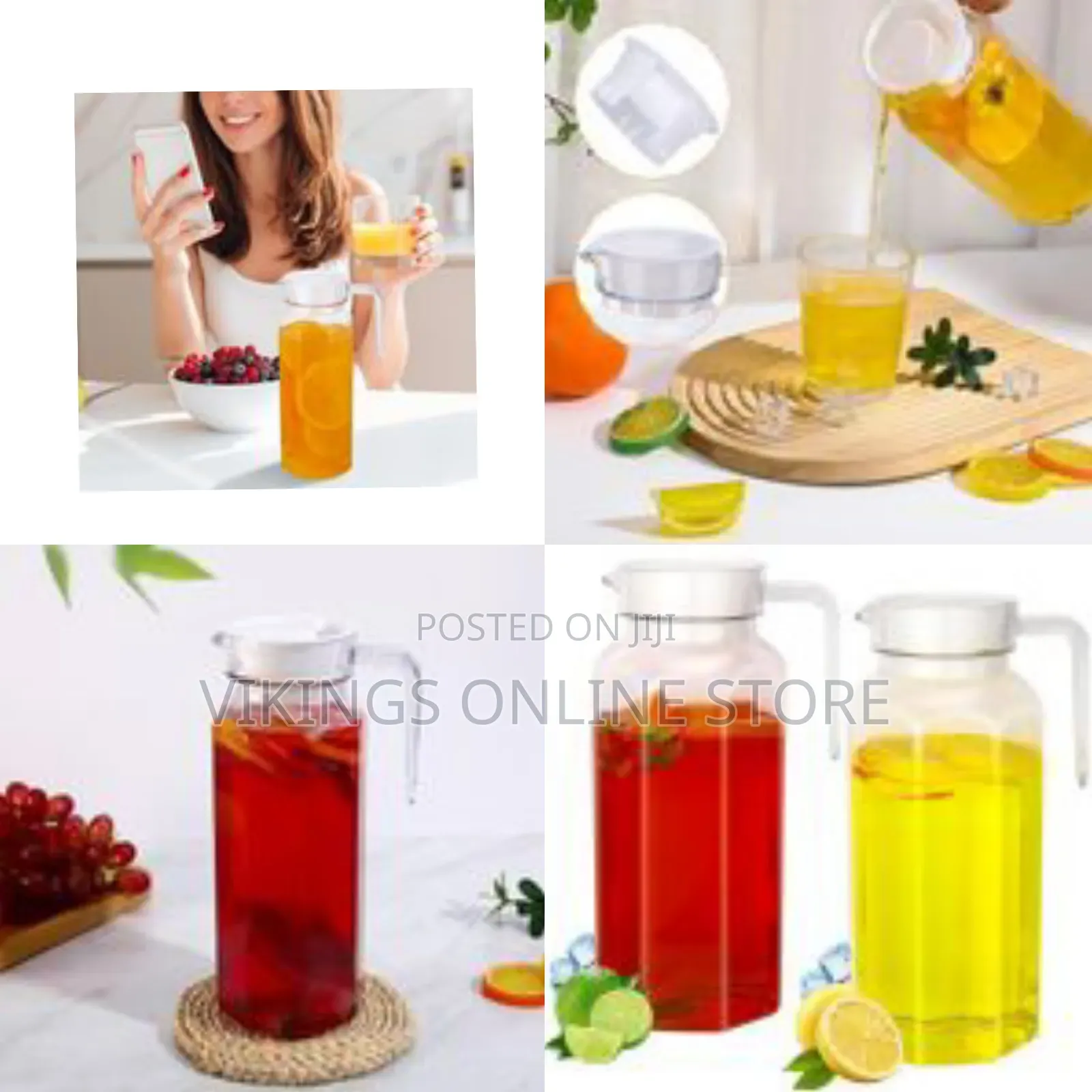 Modern Clear Beverage Pitcher With Lid and Handle - Multicolor