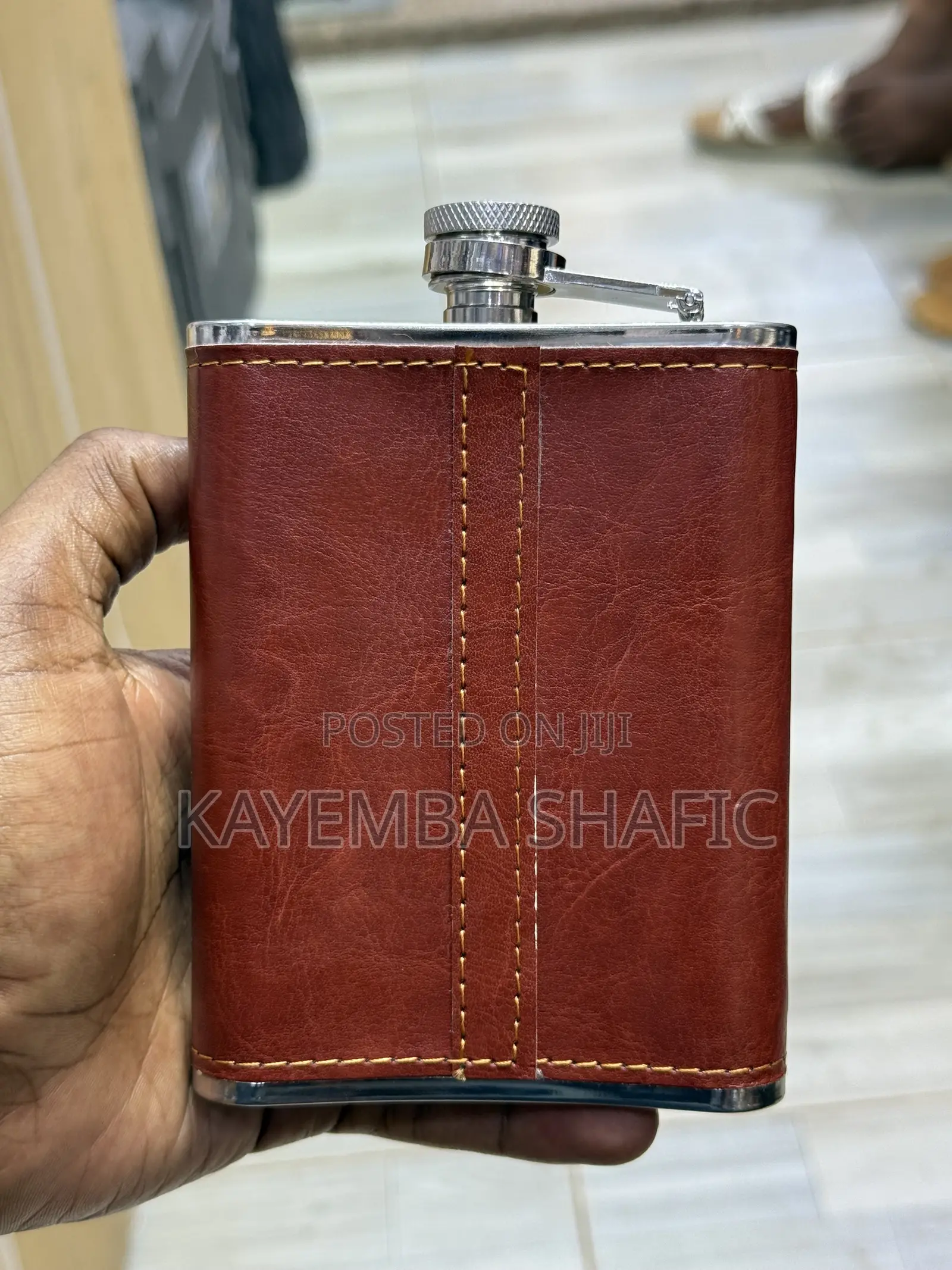 Brand New 8oz Johnnie Walker Leather Wrapped Hip Flask Set