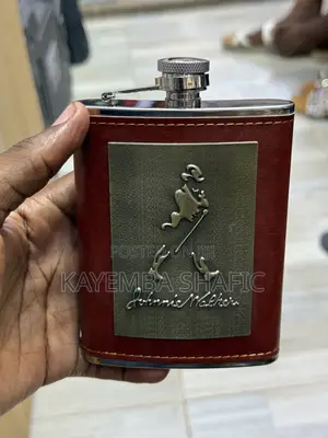 Brand New 8oz Johnnie Walker Leather Wrapped Hip Flask Set
