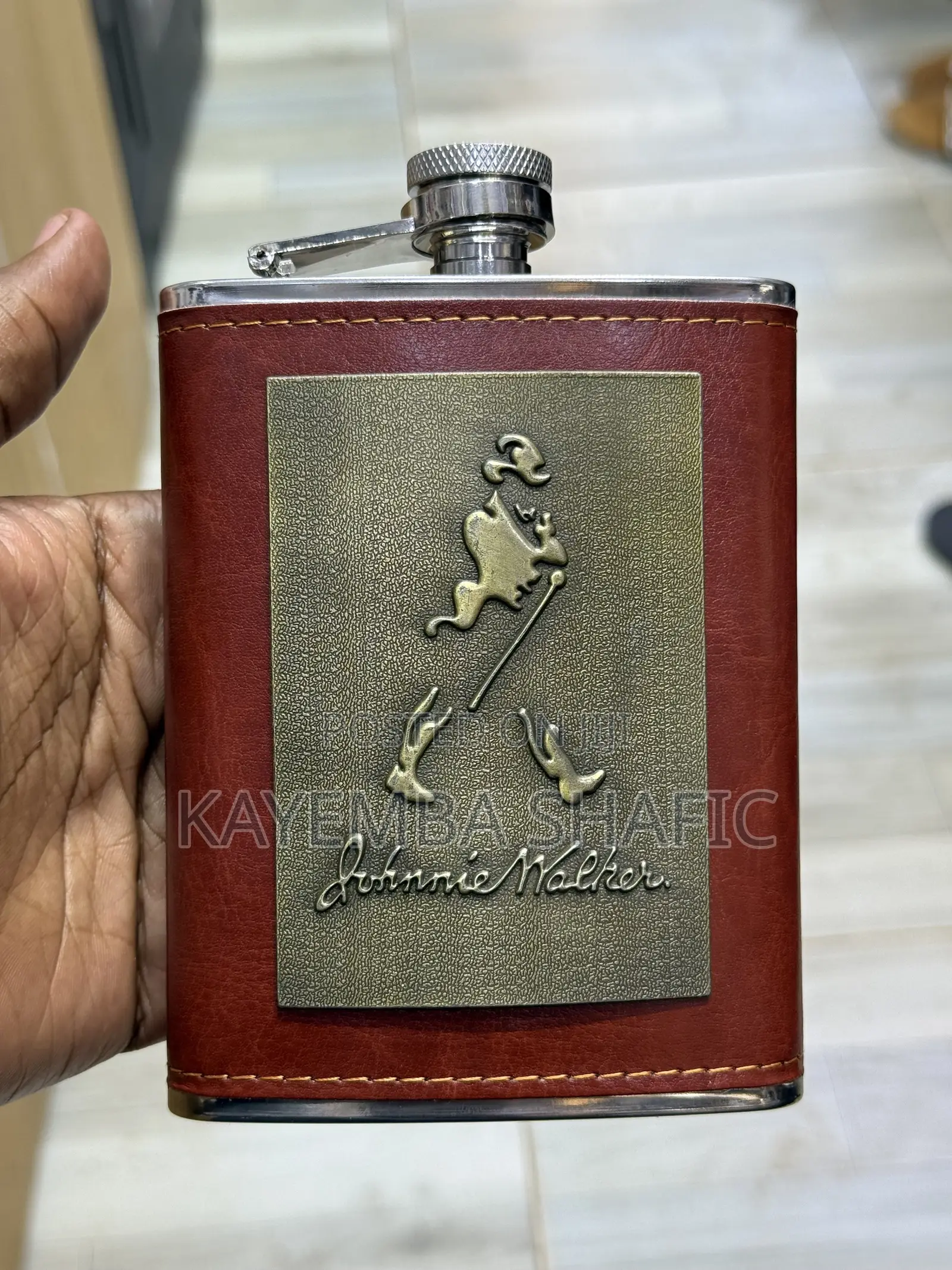 Brand New 8oz Johnnie Walker Leather Wrapped Hip Flask Set