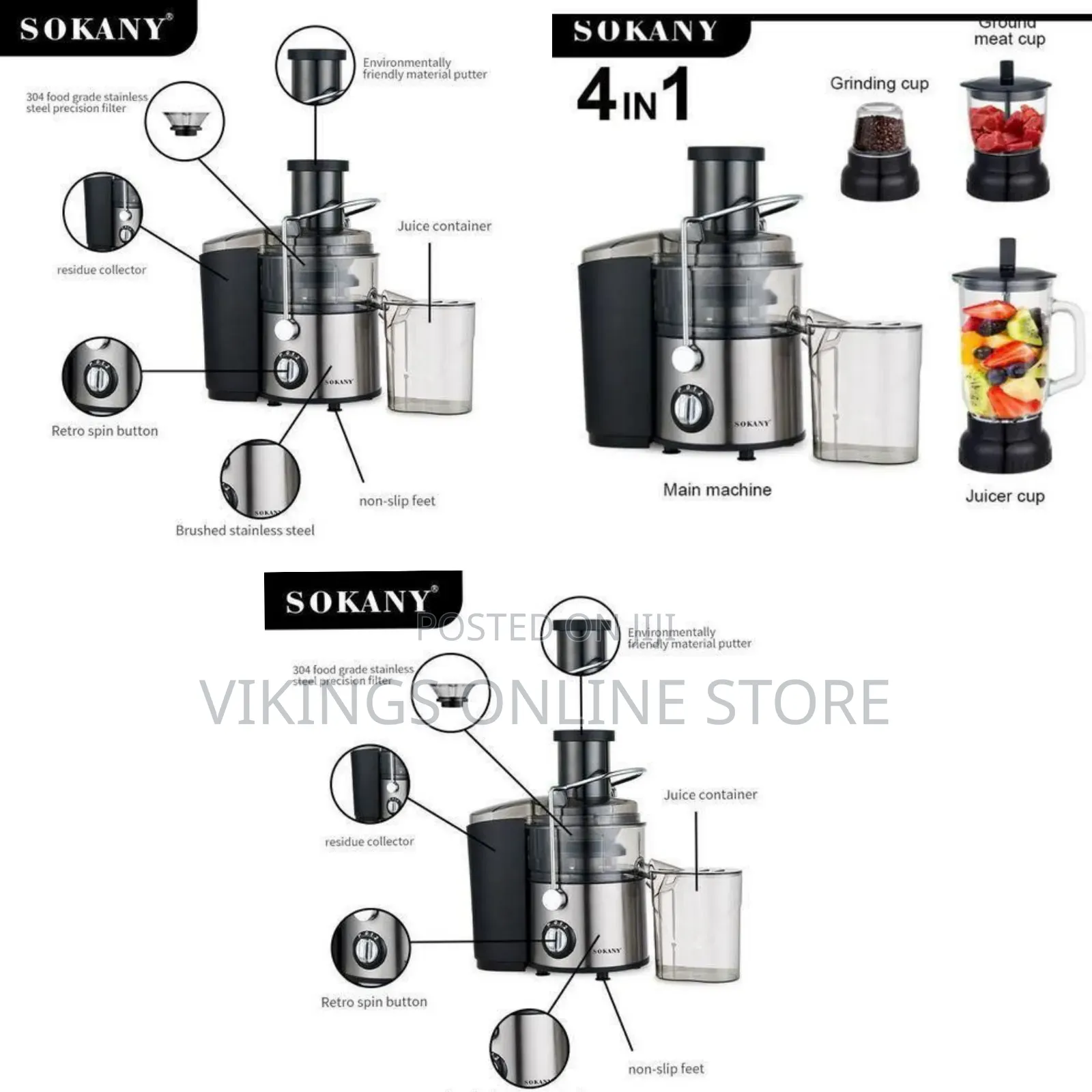 Sokany Versatile 4-in-1 Juicer and Food Processor Combo