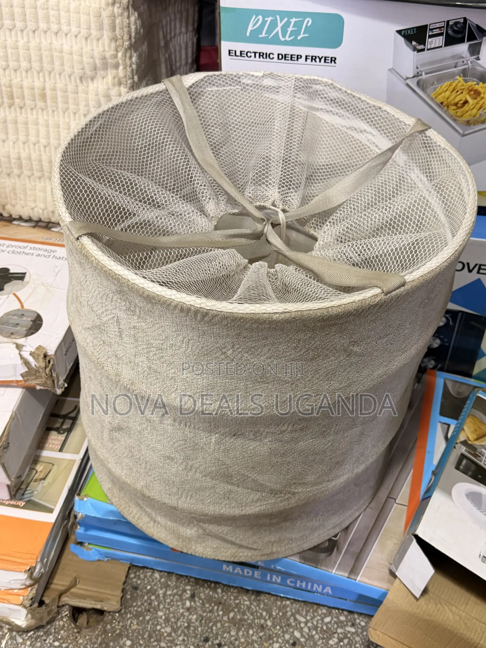 Soft Fabric Foldable Laundry Basket- Clothes Hamper With Mesh