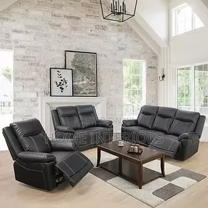 Six Seater Leather Sofa in Black