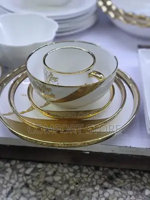 5 Piece Set Ceramic White and Gold Serving Set