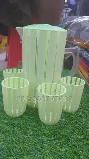Plastic Water Jug and Glasses