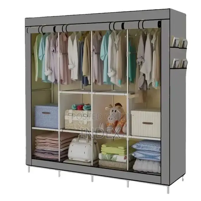 Foldable 4 Columns Clothes Bags Fabric Steel Frame Wadrobe