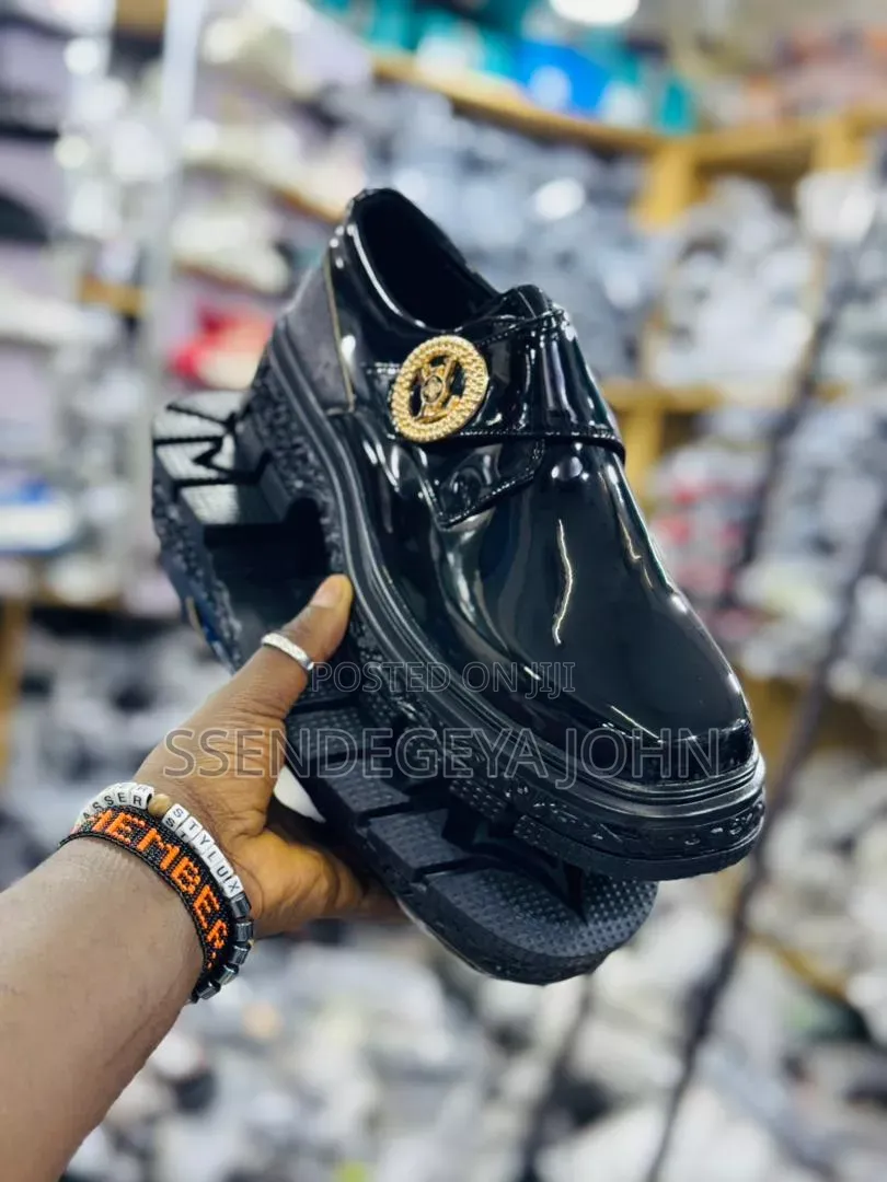 Black Patent Leather Chunky Soled Shoes.