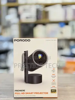 Porodo Premiere Rechargeable Android Smart Projector, 250 Ansi Lumens