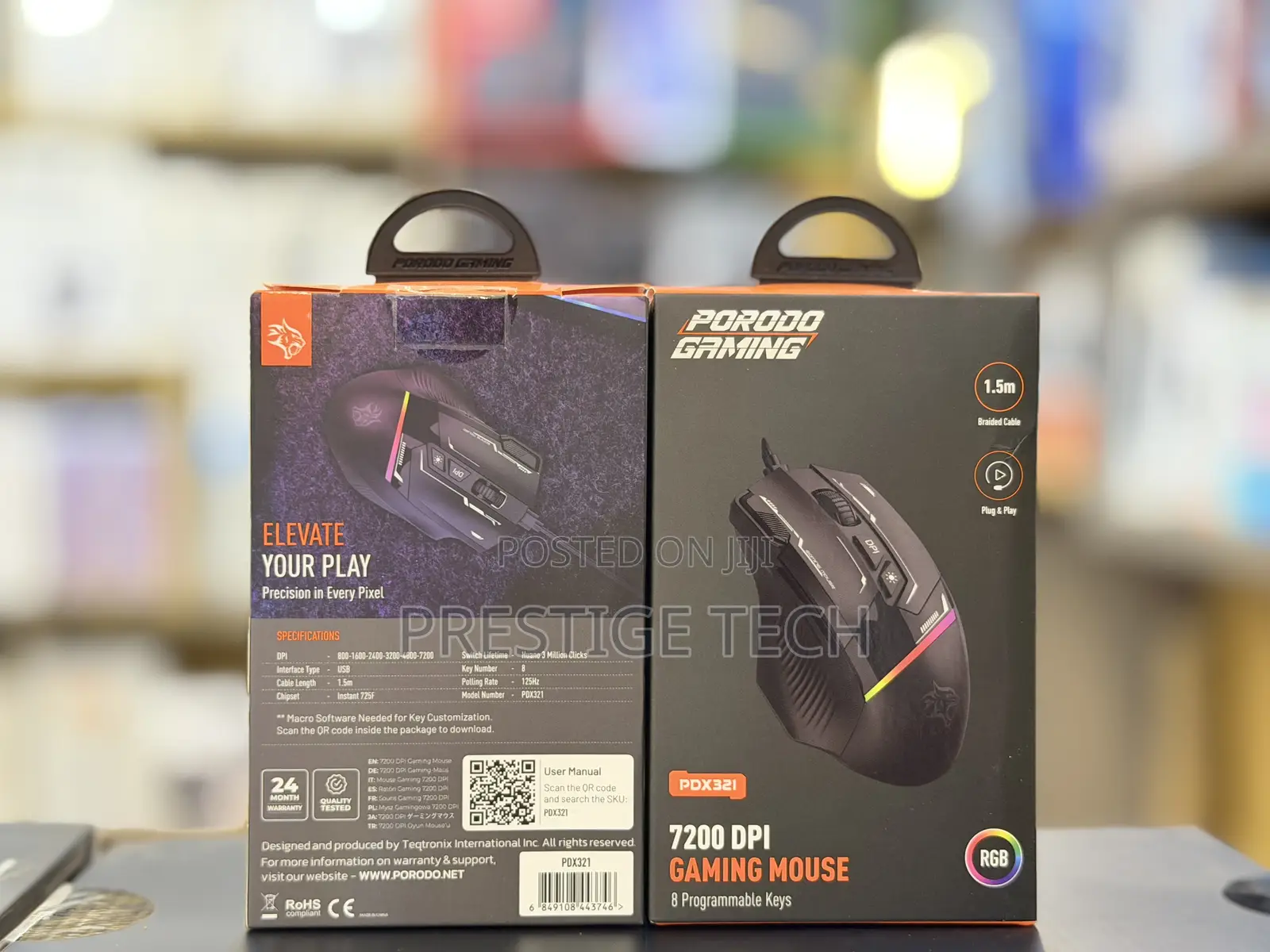 Porodo Gaming 8d RGB Wired Mouse With 7200 Dpi, 8 Programmable Button